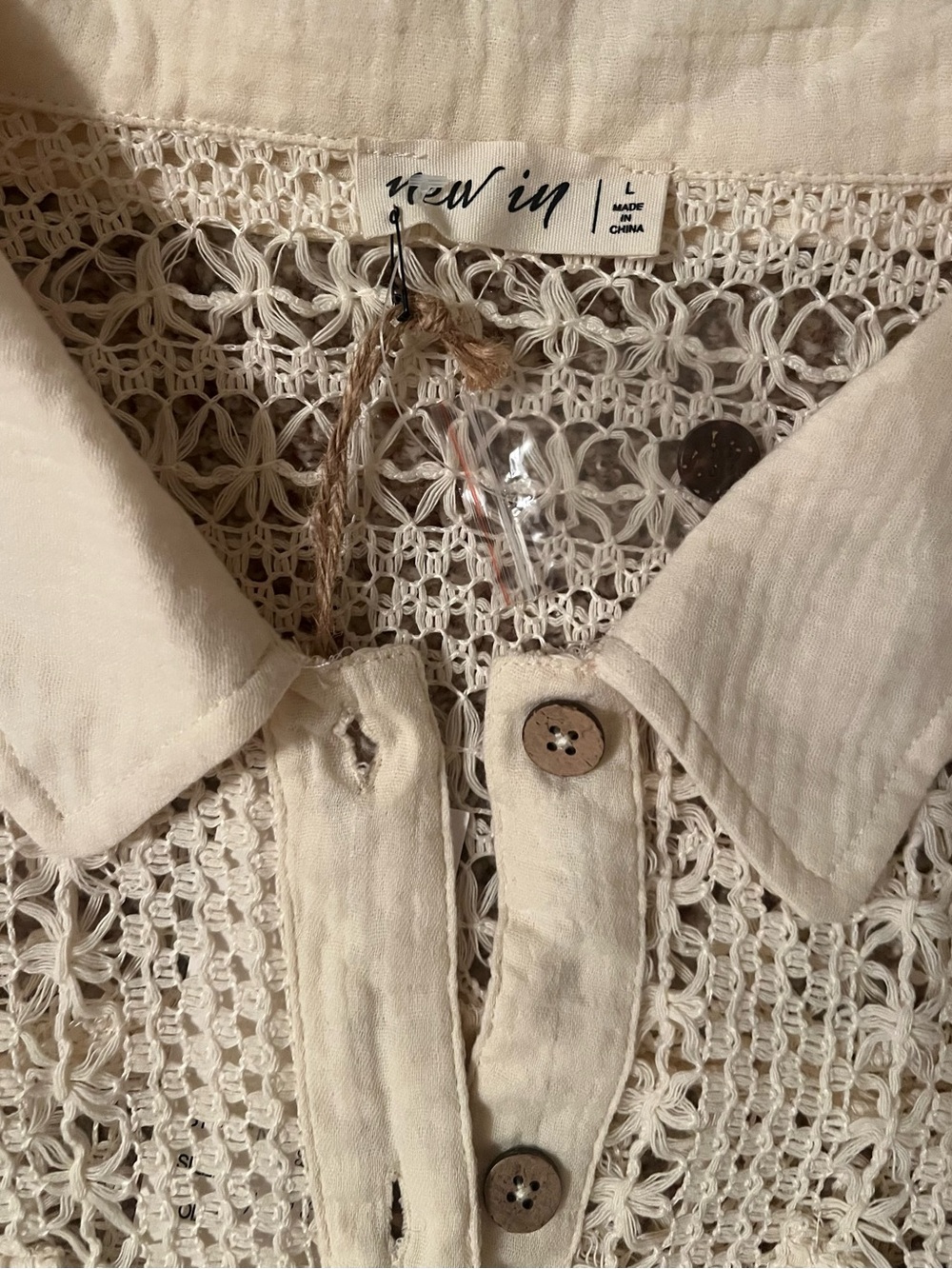 Women's Cream Crochet Button Front Beach Shirt & Shorts Set - Picture 5 of 7